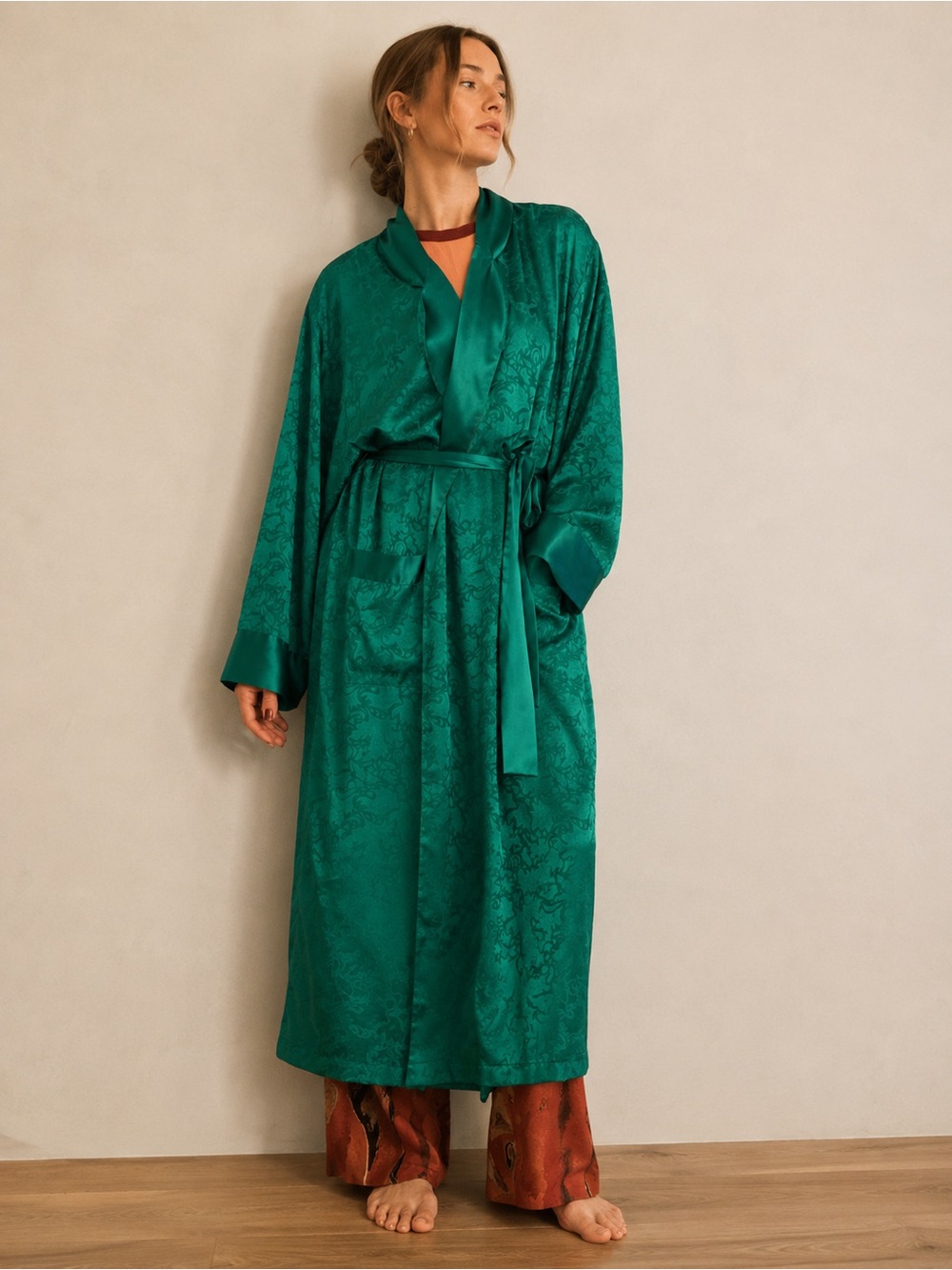 Vintage Victoria’s Secret Gold Label Teal Jacquard Satin Maxi Robe Women’s Large